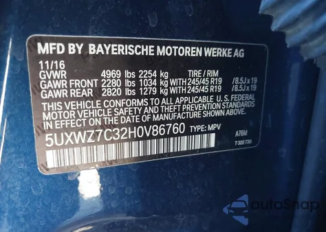 2017 BMW X3 Sdrive28I из США, поврежденный, VIN 5UXWZ7C32H0V86760